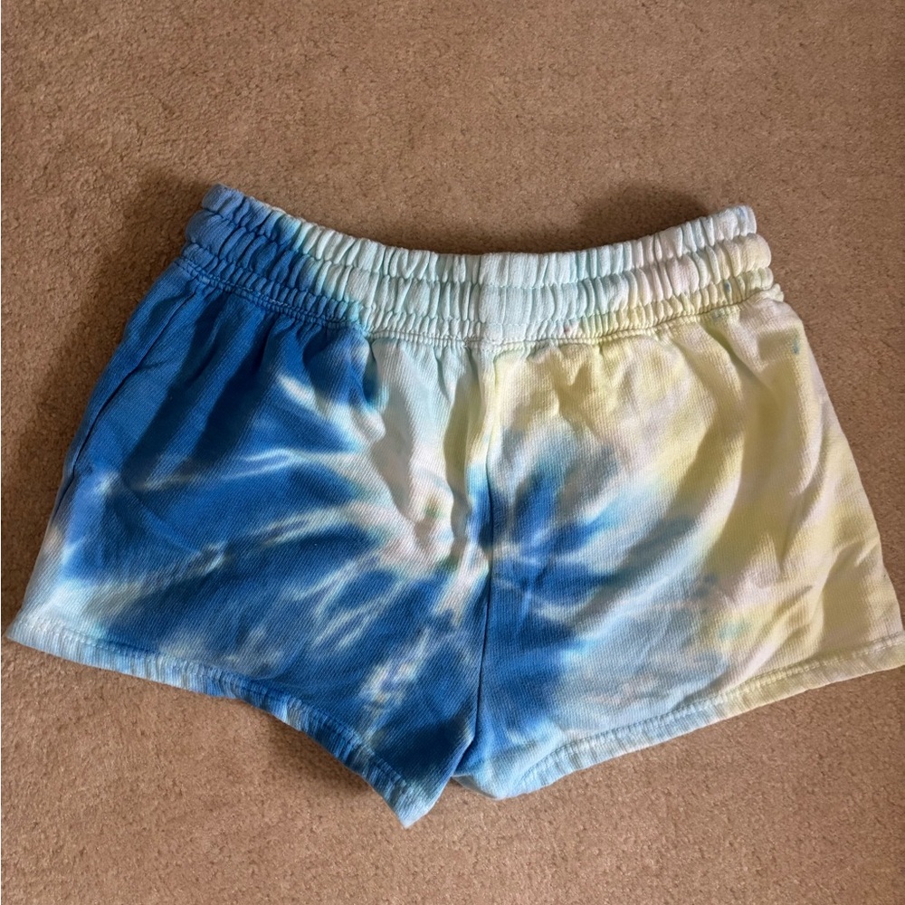 Blue and yellow tie dye shorts, size small